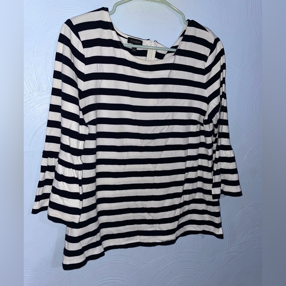 Women’s Large Talbots White&Navy Striped 3/4 Sleeves Top